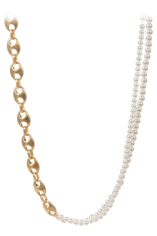Vintage Metal Chain & Pearl Necklace
