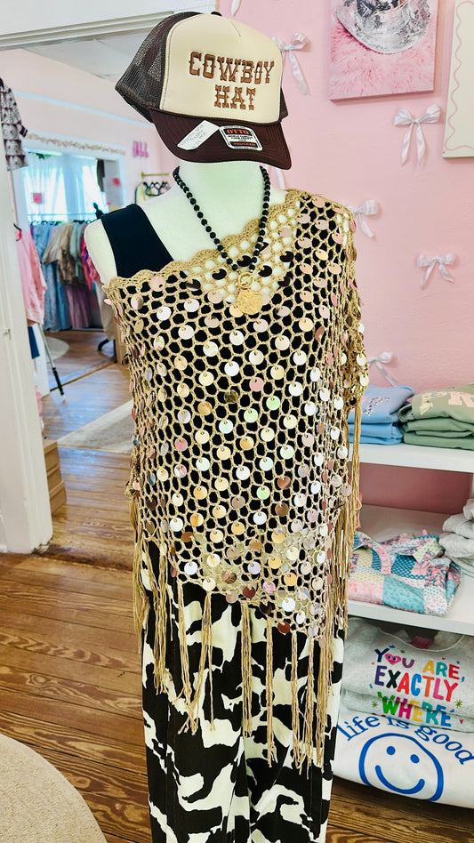 Sequin Fringe Poncho