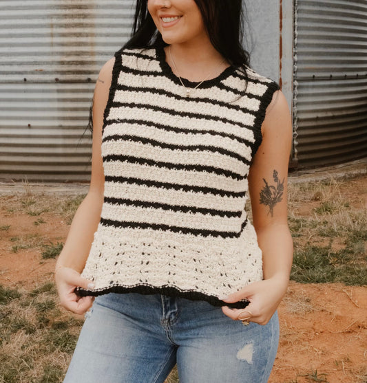Black Ruffle Sleeve Crochet Top