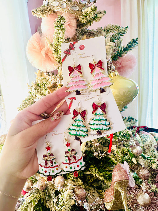 Bow Christmas Tree Earrings