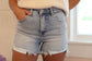 High Rise Side Step Hem Shorts