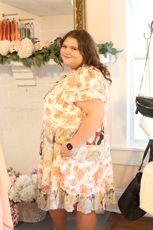 PLUS-Mixed Peach Blossom Dress