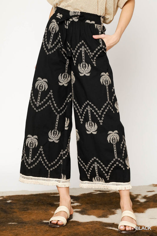 Palm Tree Embroidered Pants