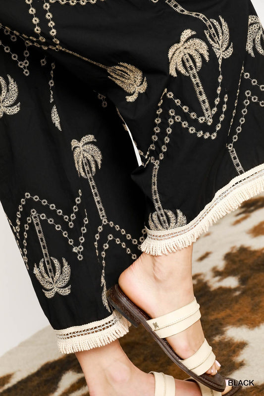 Palm Tree Embroidered Pants