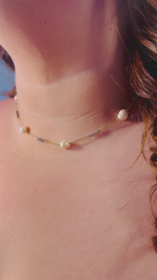 Grey Bead Pearl Necklace