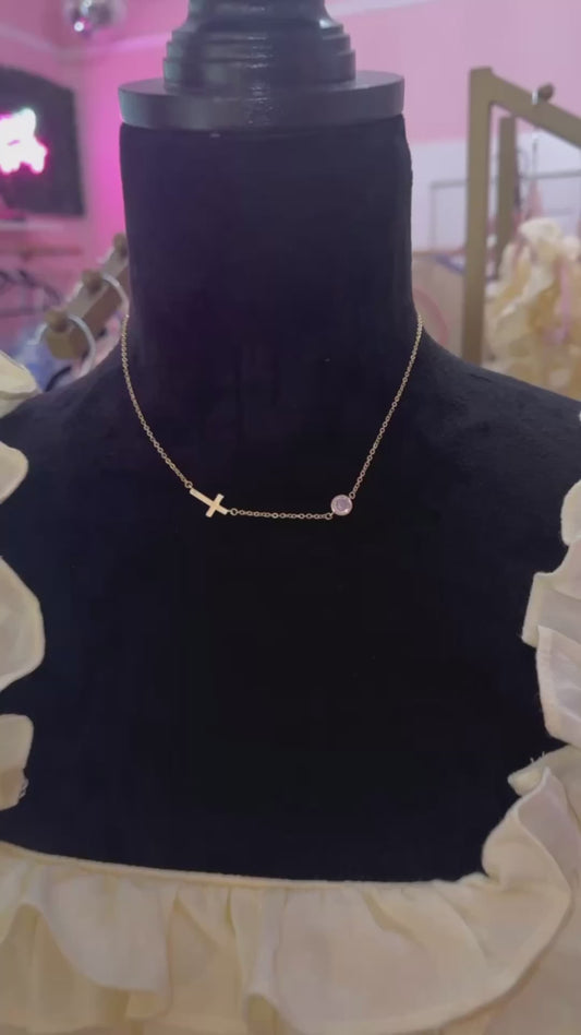 Clear Crystal Side Cross Necklace